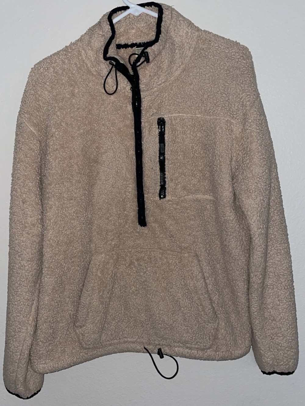 PINK Victoria's Secret Beige Sherpa Half-Zip Pullover with Black Trim